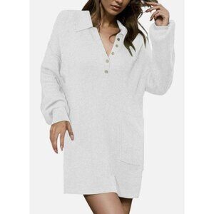 FREE PEOPLE BEACH Picnic Sweater Mini Dress Ribbed White Comfy Boho Coastal Sz M